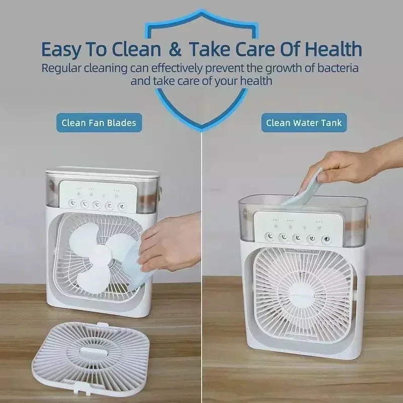 3-in-1 Mini Luftkühler mit USB – Ventilator, Luftbefeuchter & LED – leise & mobil