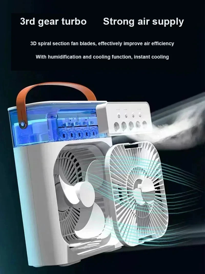3-in-1 Mini Luftkühler mit USB – Ventilator, Luftbefeuchter & LED – leise & mobil