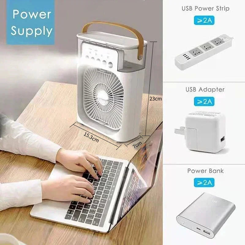 3-in-1 Mini Luftkühler mit USB – Ventilator, Luftbefeuchter & LED – leise & mobil