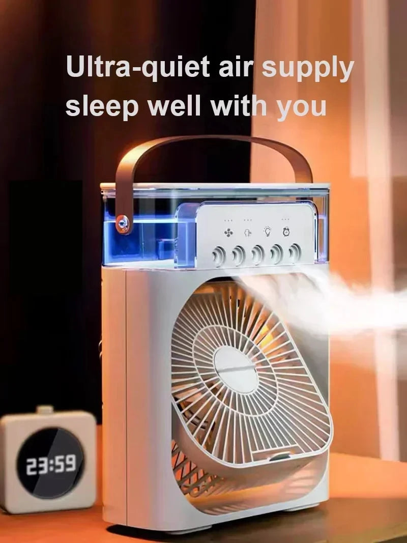 3-in-1 Mini Luftkühler mit USB – Ventilator, Luftbefeuchter & LED – leise & mobil